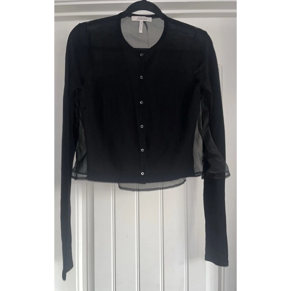 Dorothee Schumacher Black Cropped Cardigan Sheer Chiffon Sleeves Size (1) XS